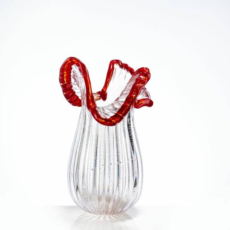 W150*H300mm Clear Silver Foil Flower Vase with Red Trim