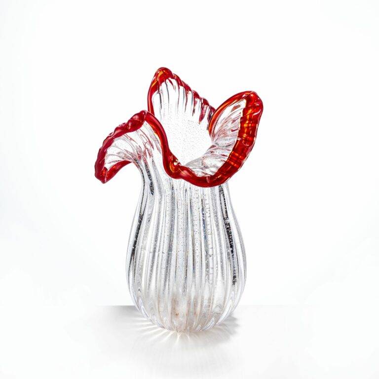 W150*H300mm Clear Silver Foil Flower Vase with Red Trim