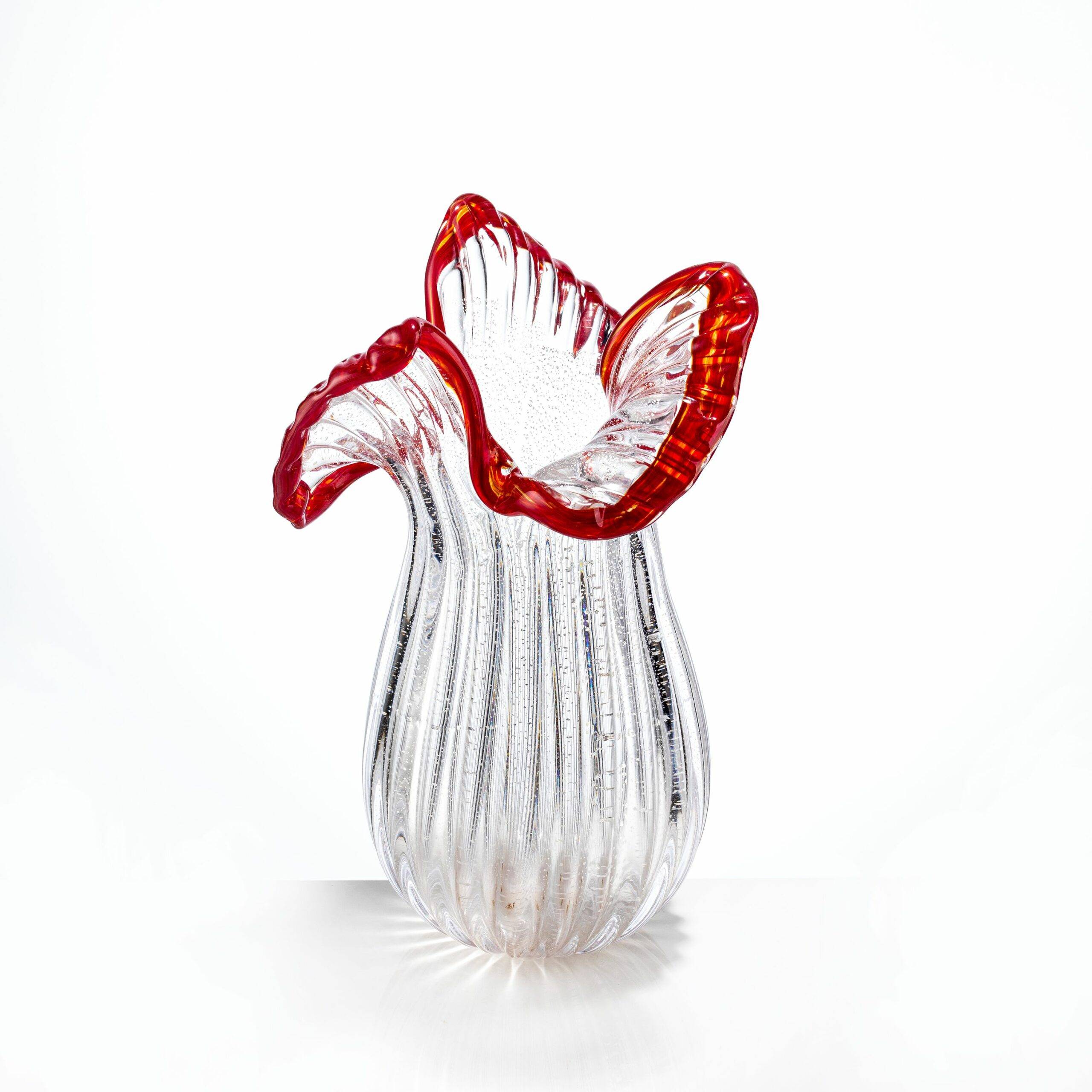 W150*H300mm Clear Silver Foil Flower Vase with Red Trim