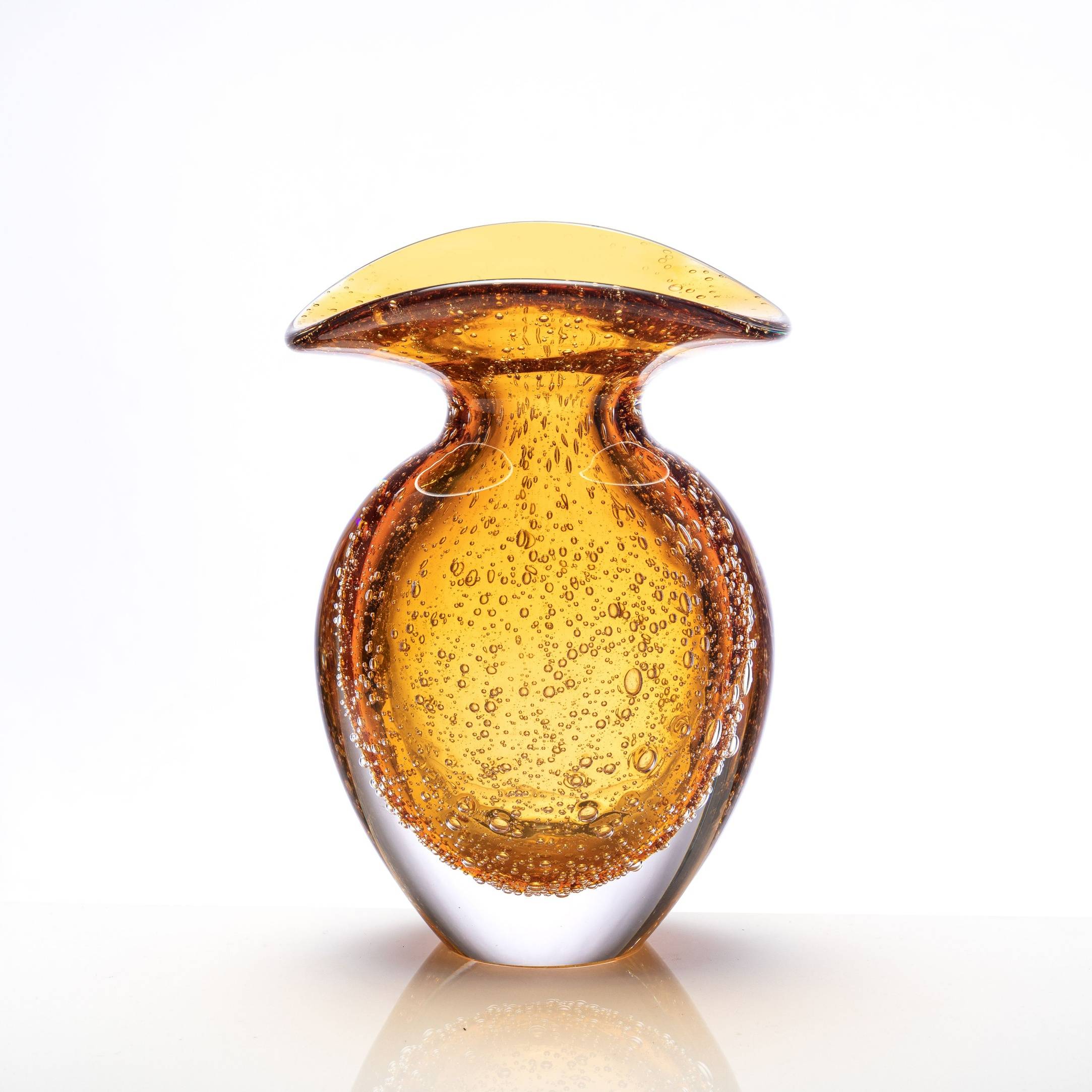 D135*H175mm Amber Handmade Round Leaf Glass Flower Vase