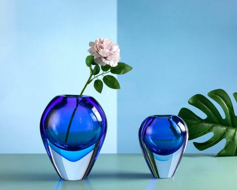 D160*H200mm Clear Blue Crystal Oval Flower Vase - Large