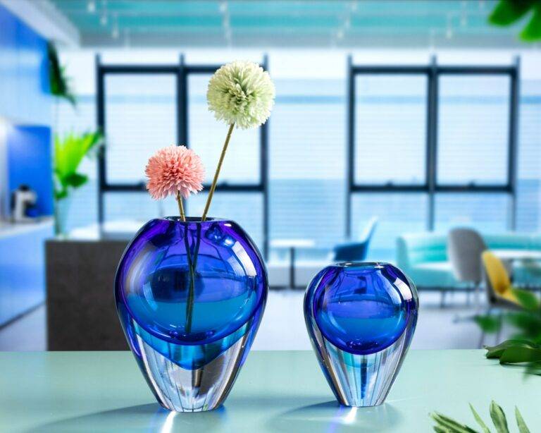 D160*H200mm Clear Blue Crystal Oval Flower Vase - Large