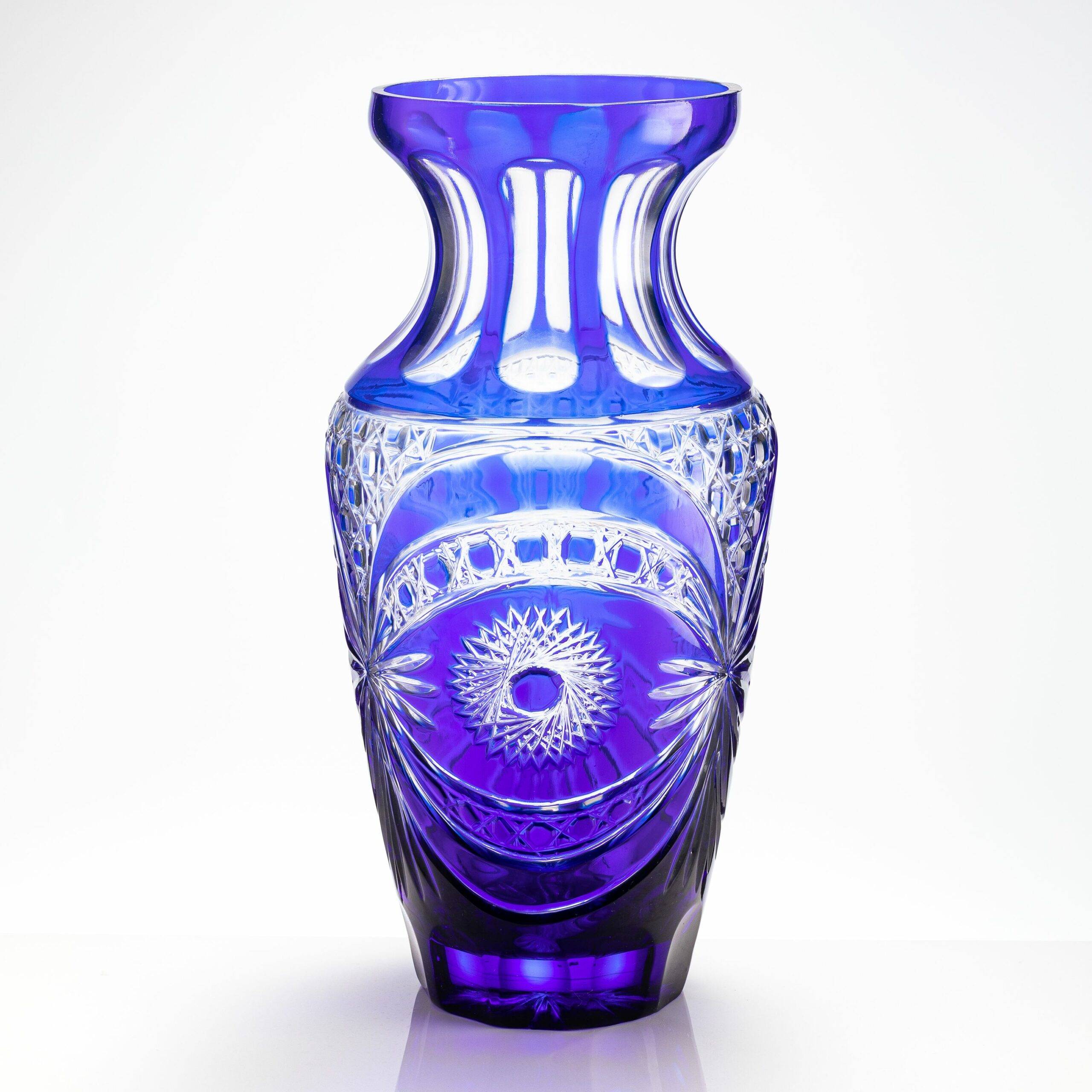 D220*H380mm Bohemian Cobalt Blue Leather Engraved Vase