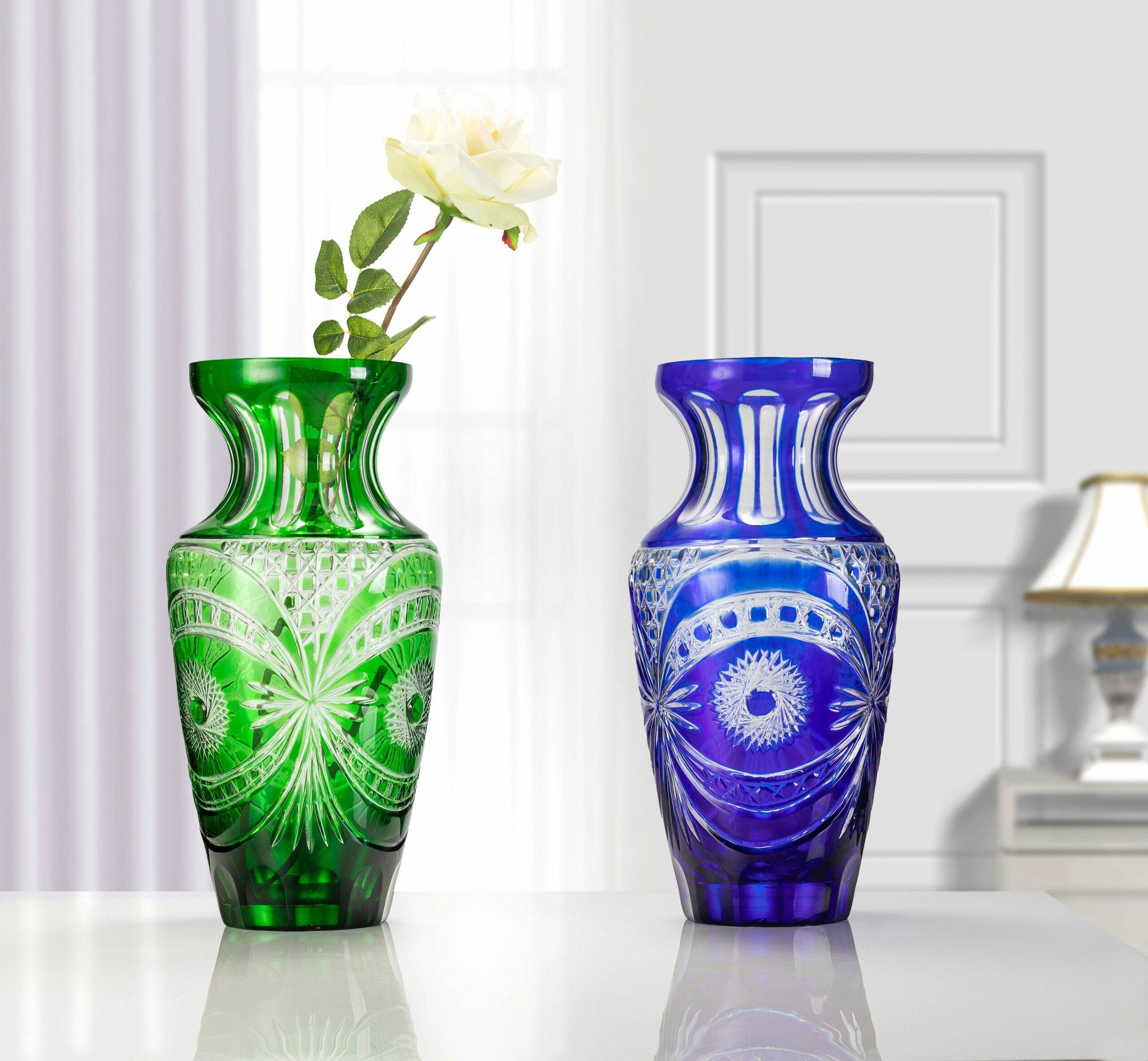 D220*H380mm Bohemian Cobalt Blue Leather Engraved Vase