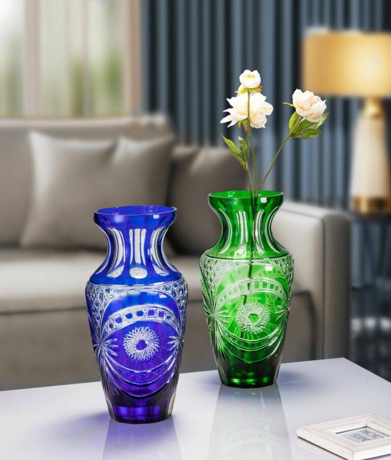 D220*H380mm Bohemian Cobalt Blue Leather Engraved Vase