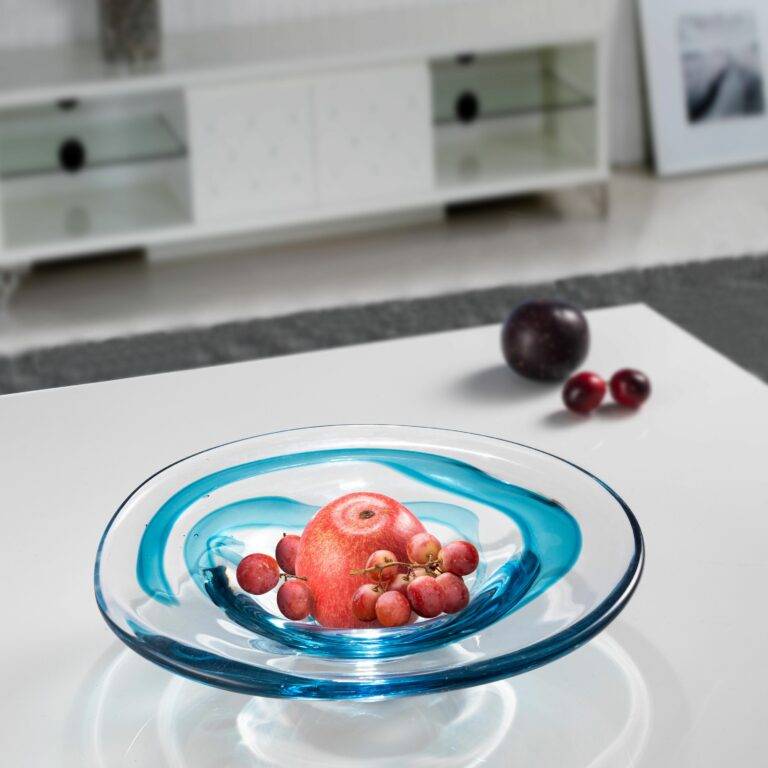 D320*H100mm Clear Inner Ink Blue Ribbon Glass Fruit Tray