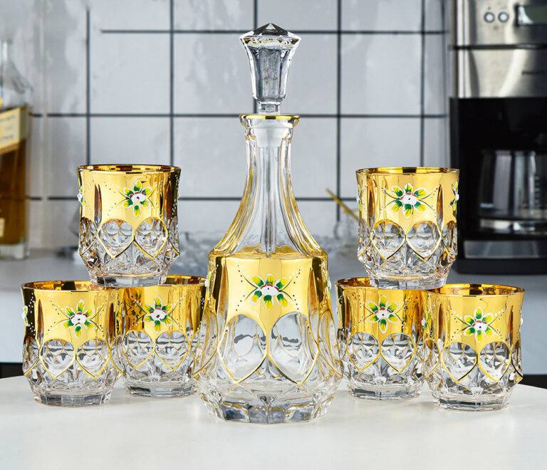 H244*W55*V800mL Enamel Flower Gold Ribbon Whiskey Decanter Sets