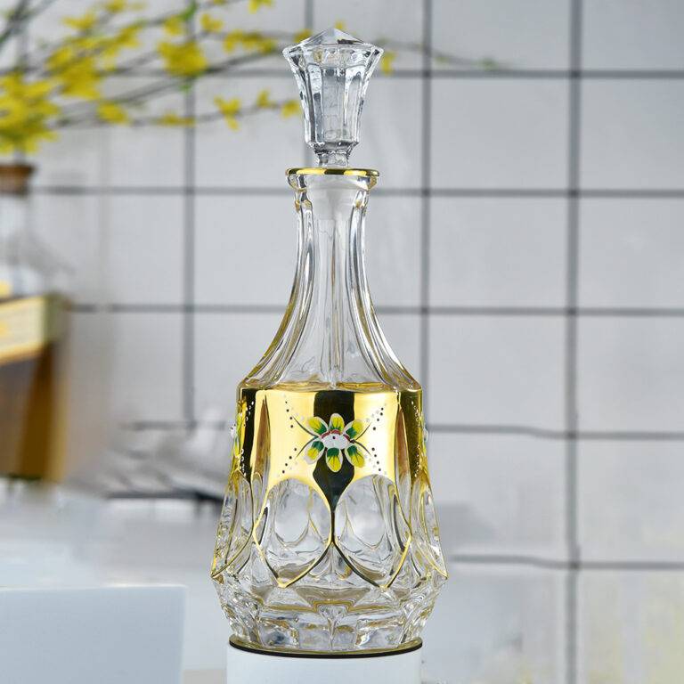 H244*W55*V800mL Enamel Flower Gold Ribbon Whiskey Decanter Sets