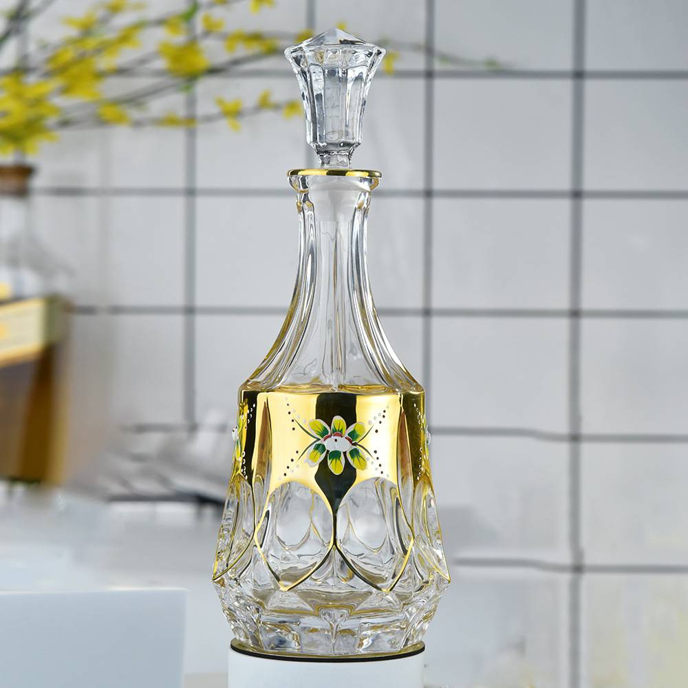 H244*W55*V800mL Enamel Flower Gold Ribbon Whiskey Decanter Sets