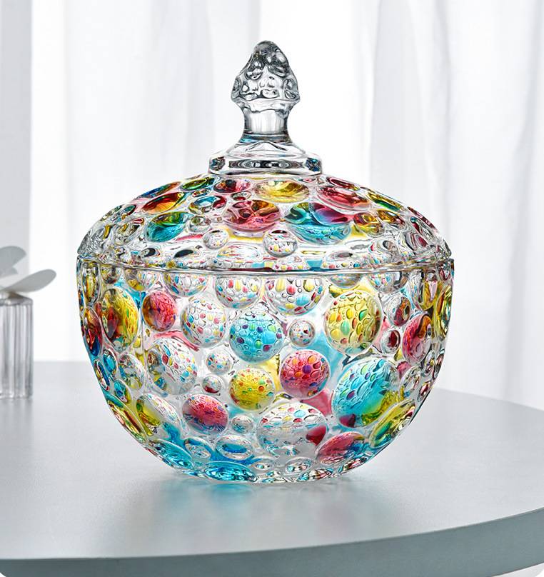 H135*W120 Nordic Creative Polka Dot Series Hand-Painted Crystal Glass Sugar Bowl with Lid