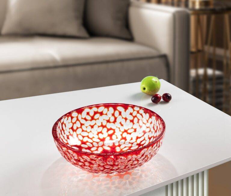 D300*H110 mm Red Clear Glass Engraved Large Bowl
