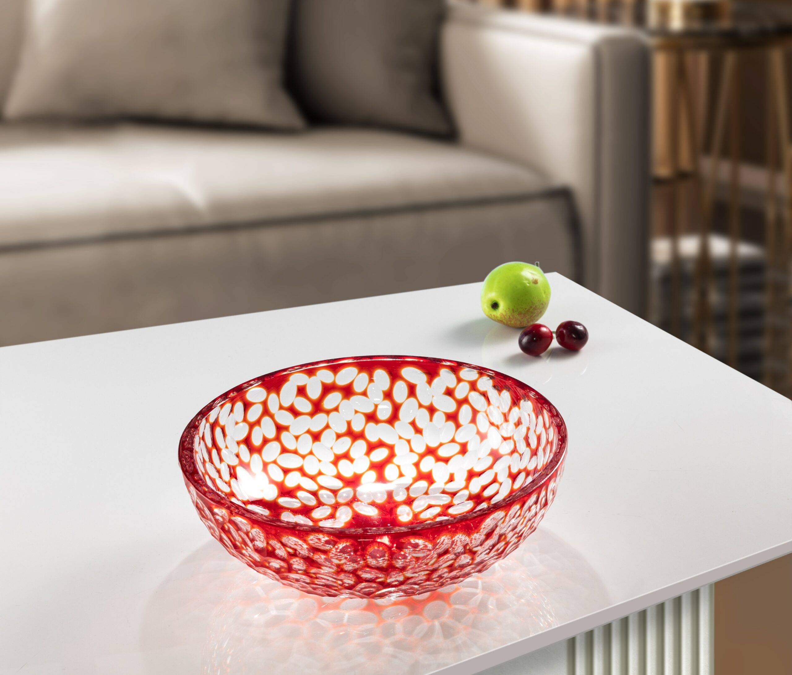 D300*H110 mm Red Clear Glass Engraved Large Bowl