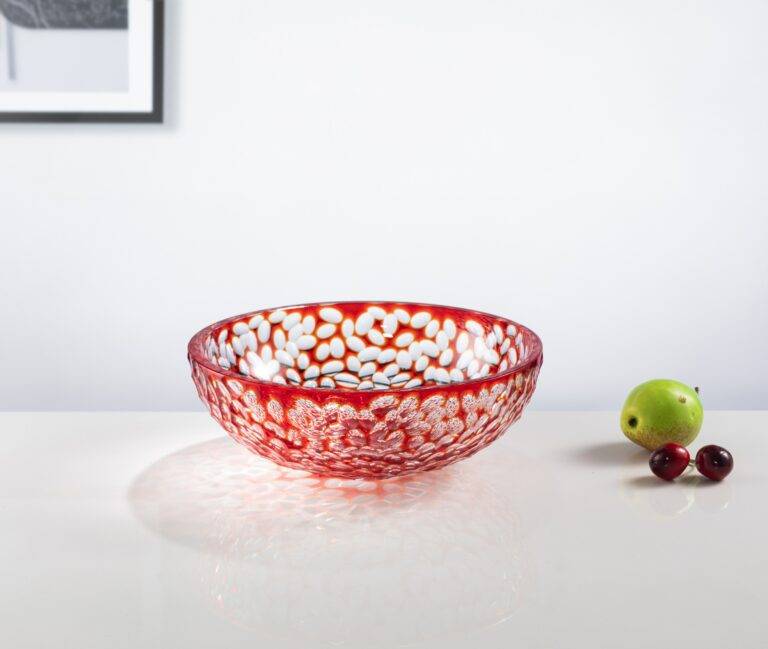 D300*H110 mm Red Clear Glass Engraved Large Bowl