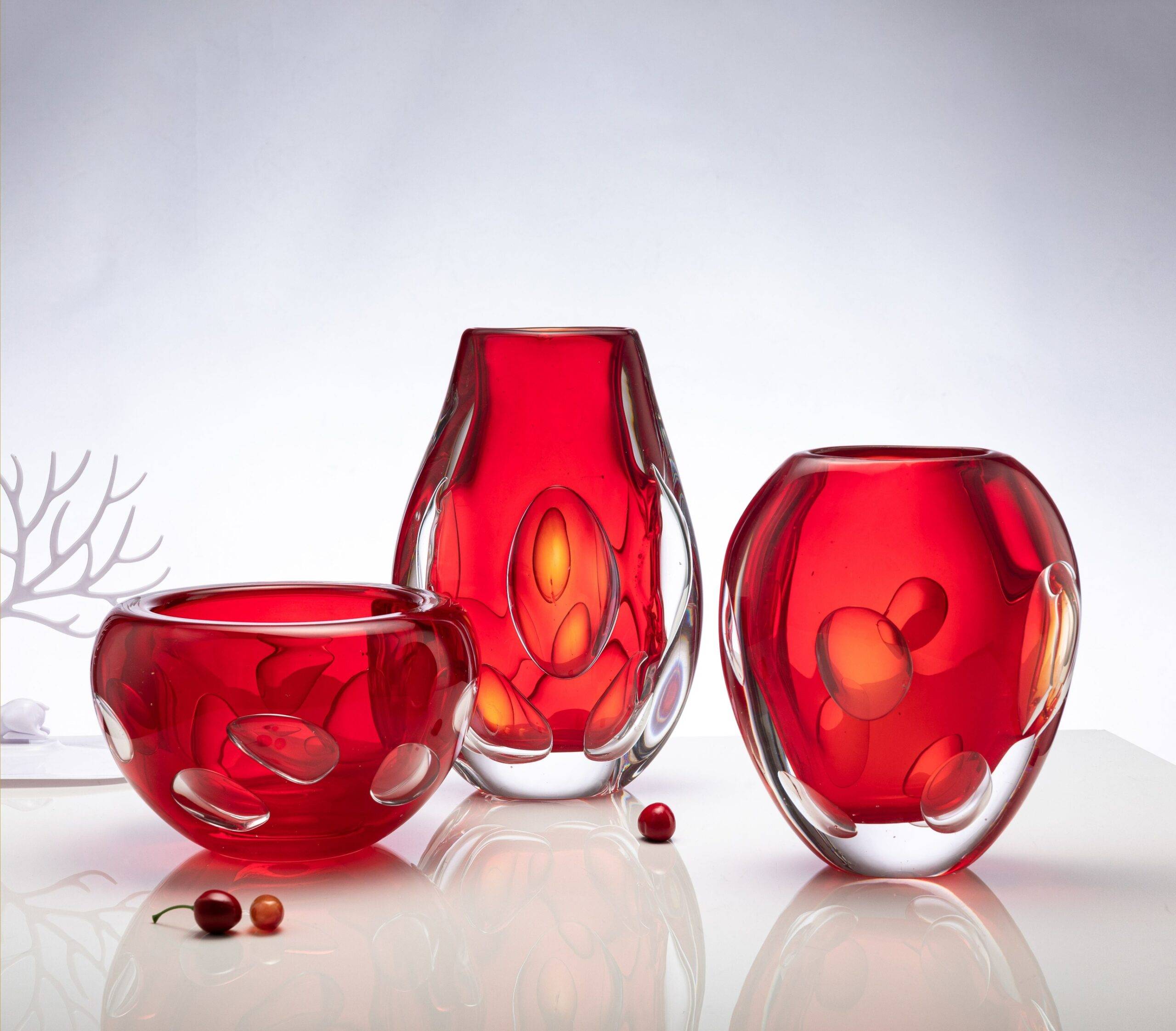 D105*D210*H345mm Red Big Round Bubble Flower Vase Sets