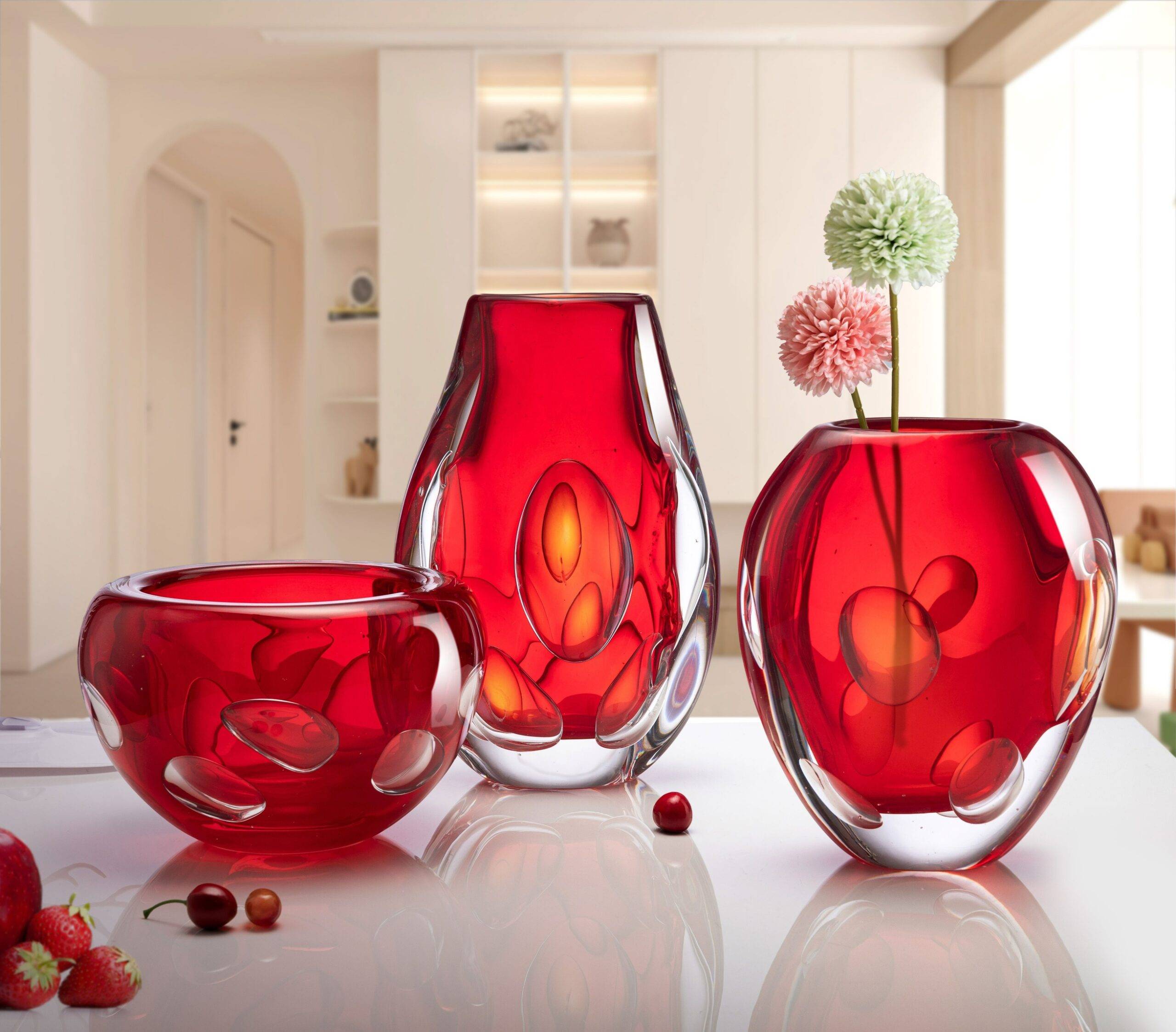 D105*D210*H345mm Red Big Round Bubble Flower Vase Sets