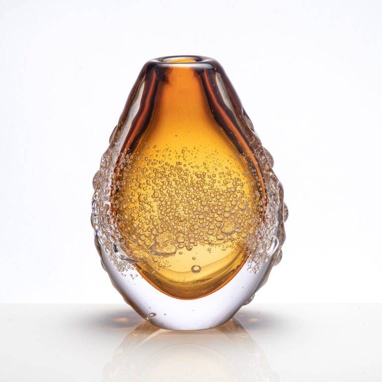 D190*H270 mm Clear Outside and Medium Inside Amber Bubble Glass Vase