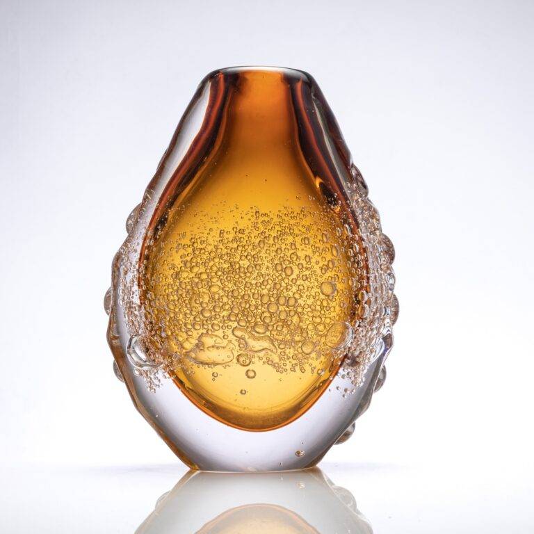 D190*H270 mm Clear Outside and Medium Inside Amber Bubble Glass Vase