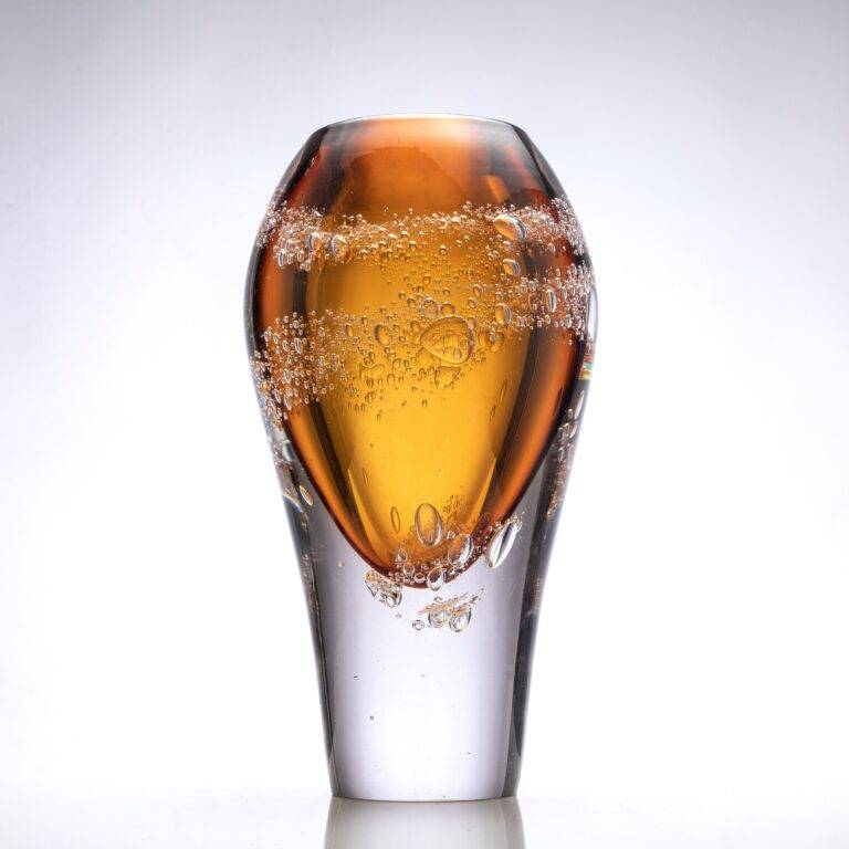 D95*D190*H350 mm Medium Amber Bubble Tornado Glass Vase