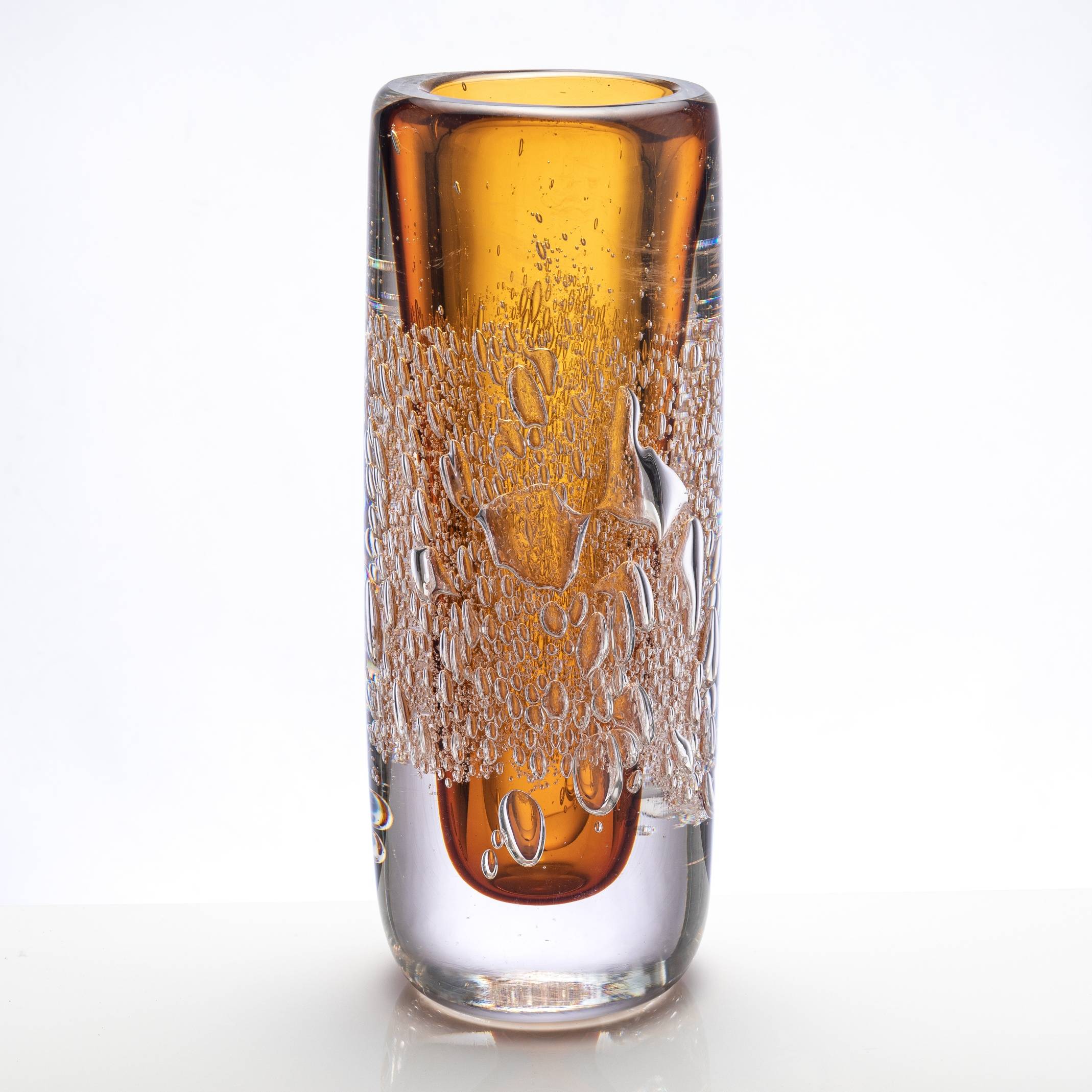 D130*H340 mm Clear Outside and Medium Inside Amber Bubble Cylindrical Glass Vase