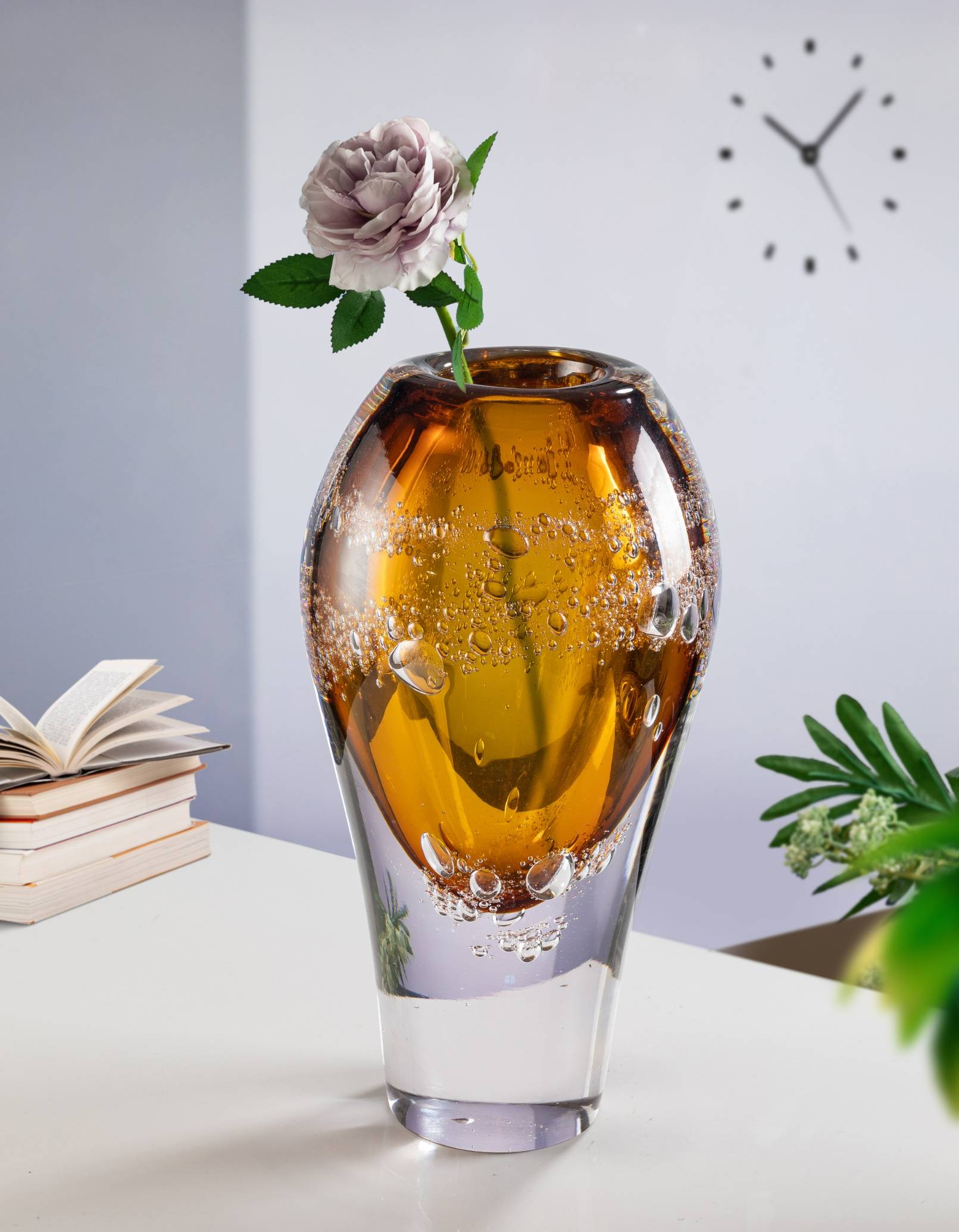 D95*D190*H350 mm Medium Amber Bubble Tornado Glass Vase