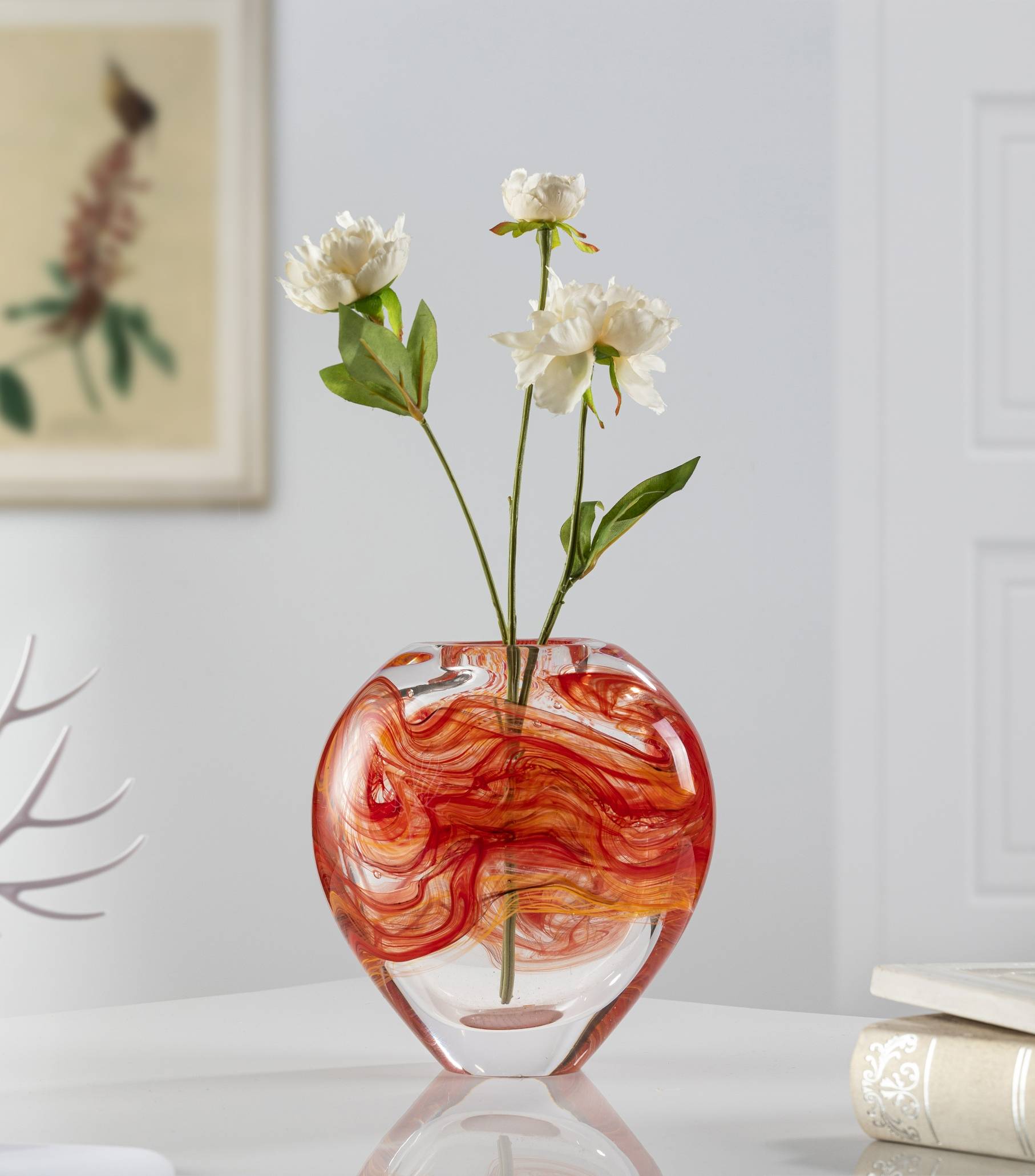 W90*D250*H250 mm Clear Red Satin Vase-Large