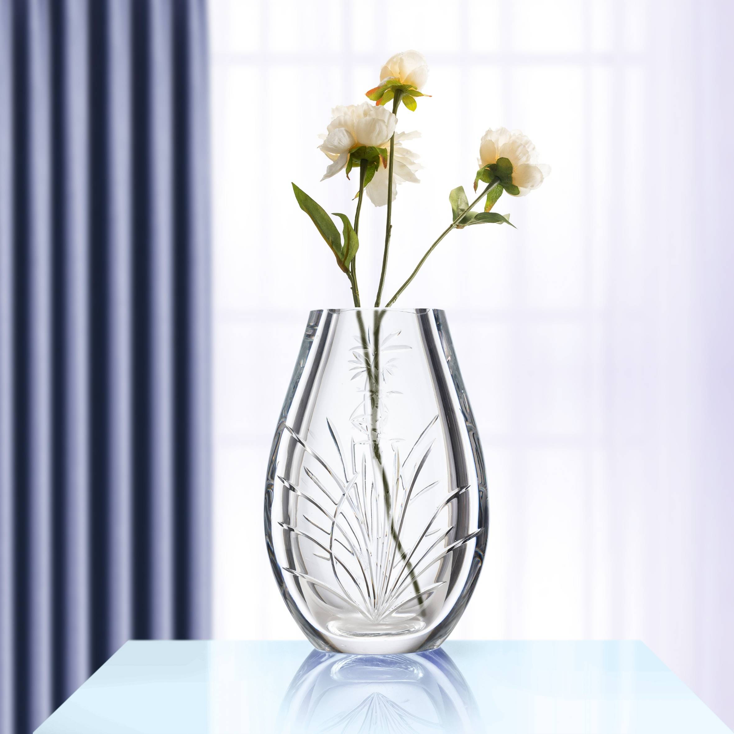 D200*H290 mm Clear Crystal Carved Flat Vase