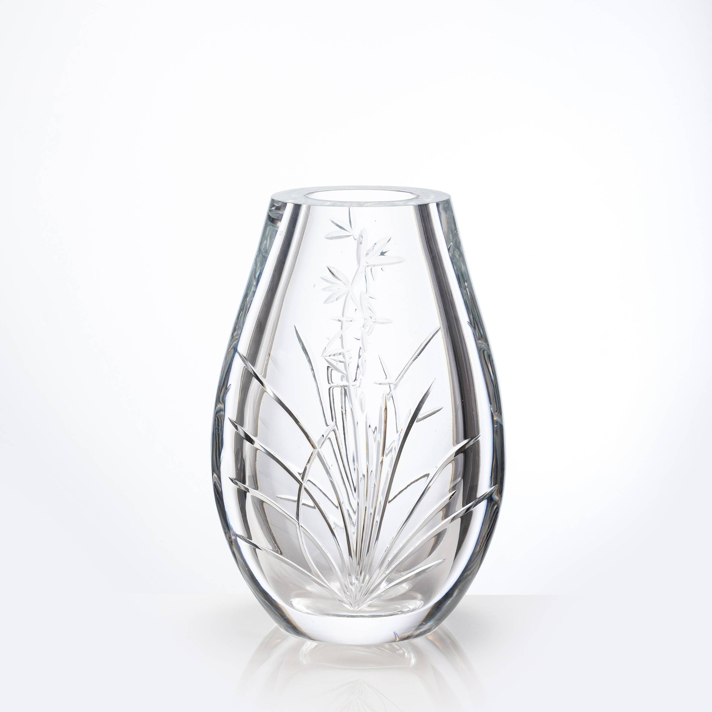 D200*H290 mm Clear Crystal Carved Flat Vase