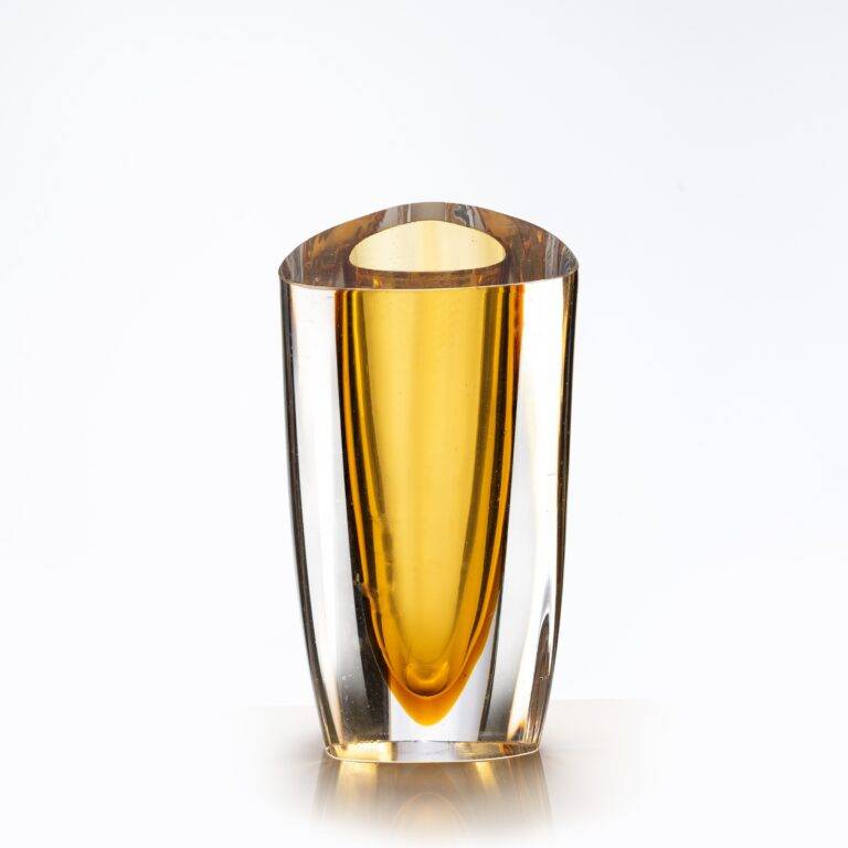 D140*H260 mm Amber Beveled Glass Ornament Vase