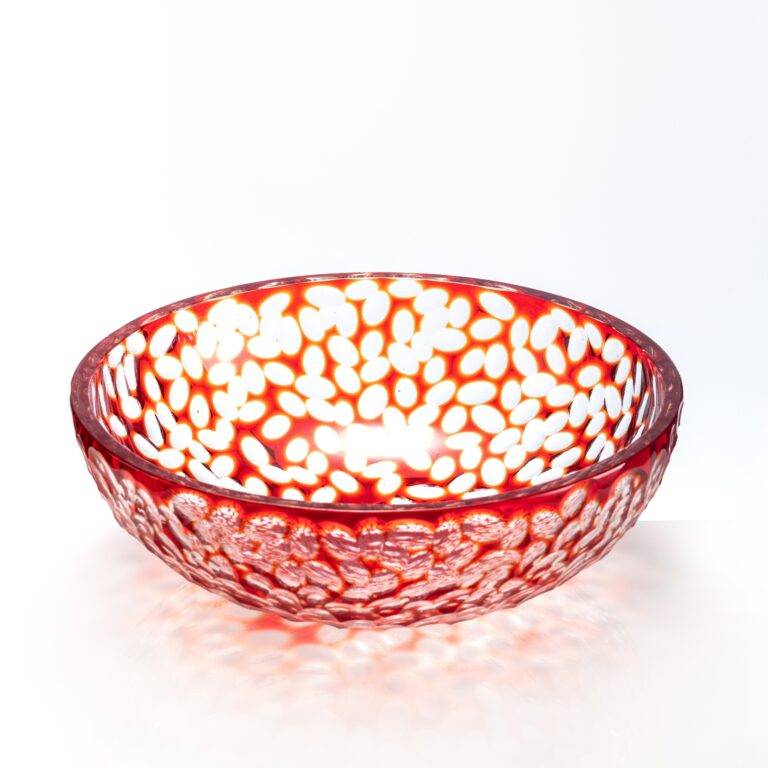 D300*H110 mm Red Clear Glass Engraved Large Bowl