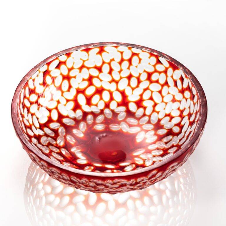 D300*H110 mm Red Clear Glass Engraved Large Bowl