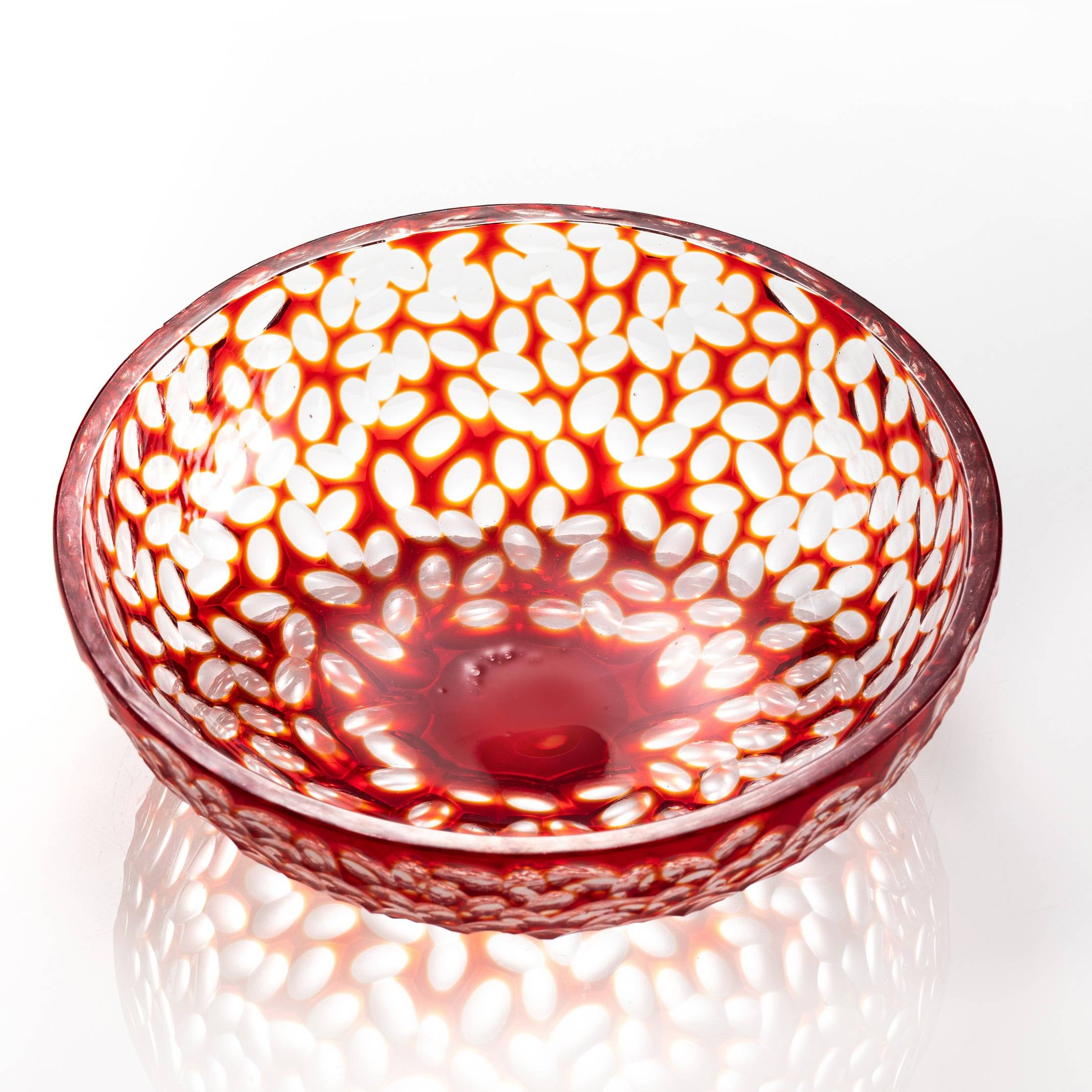D300*H110 mm Red Clear Glass Engraved Large Bowl