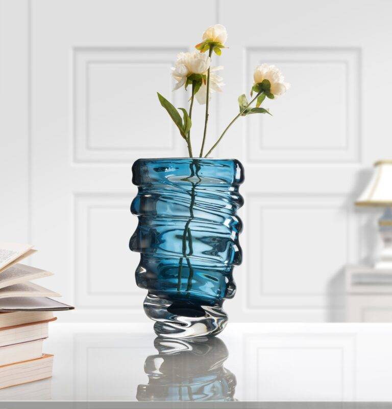 D255*H420 mm Ink Blue Spiral Glass Vase