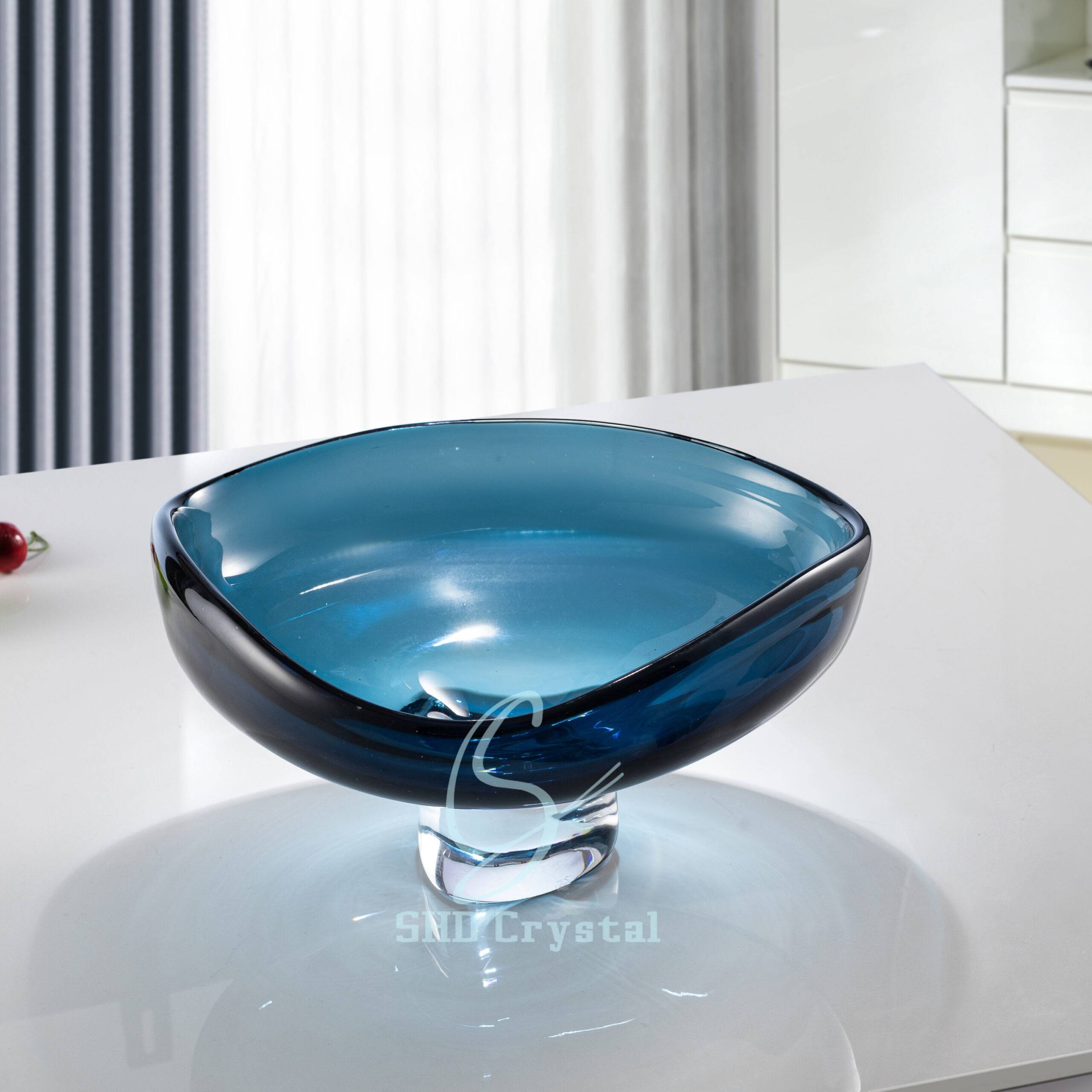 D320*H120 mm Dark Blue Low-Legged Glass Fruit Plate