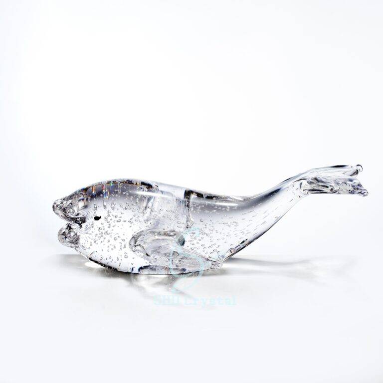 L300mm Clear Bubble Big Whale Glass Sculpture