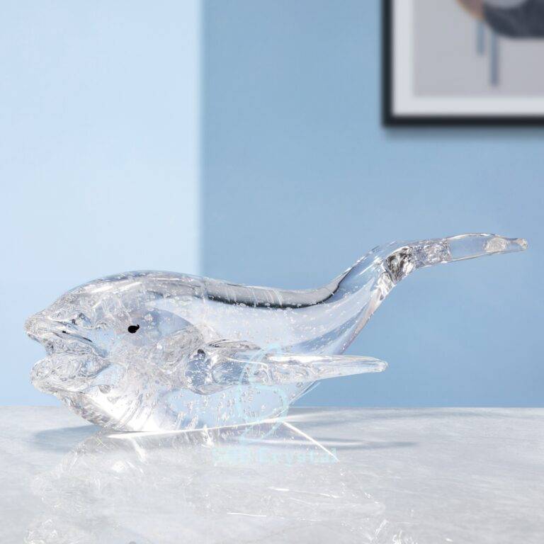 L300mm Clear Bubble Big Whale Glass Sculpture