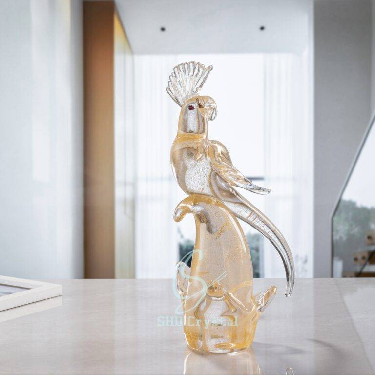 L380*W180*H370 mm Gold Foil Parrot Shaped Glass Ornament
