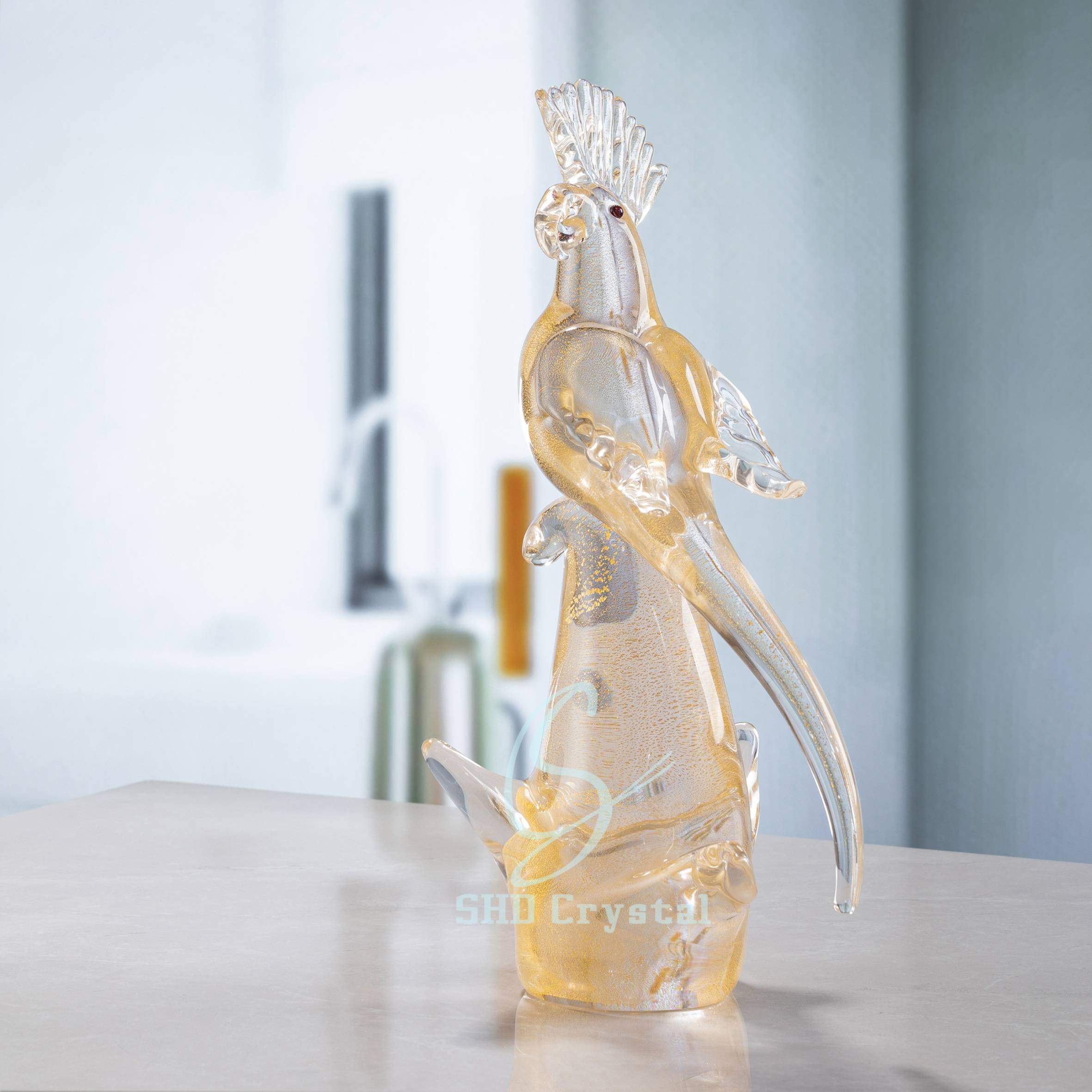 L380*W180*H370 mm Gold Foil Parrot Shaped Glass Ornament