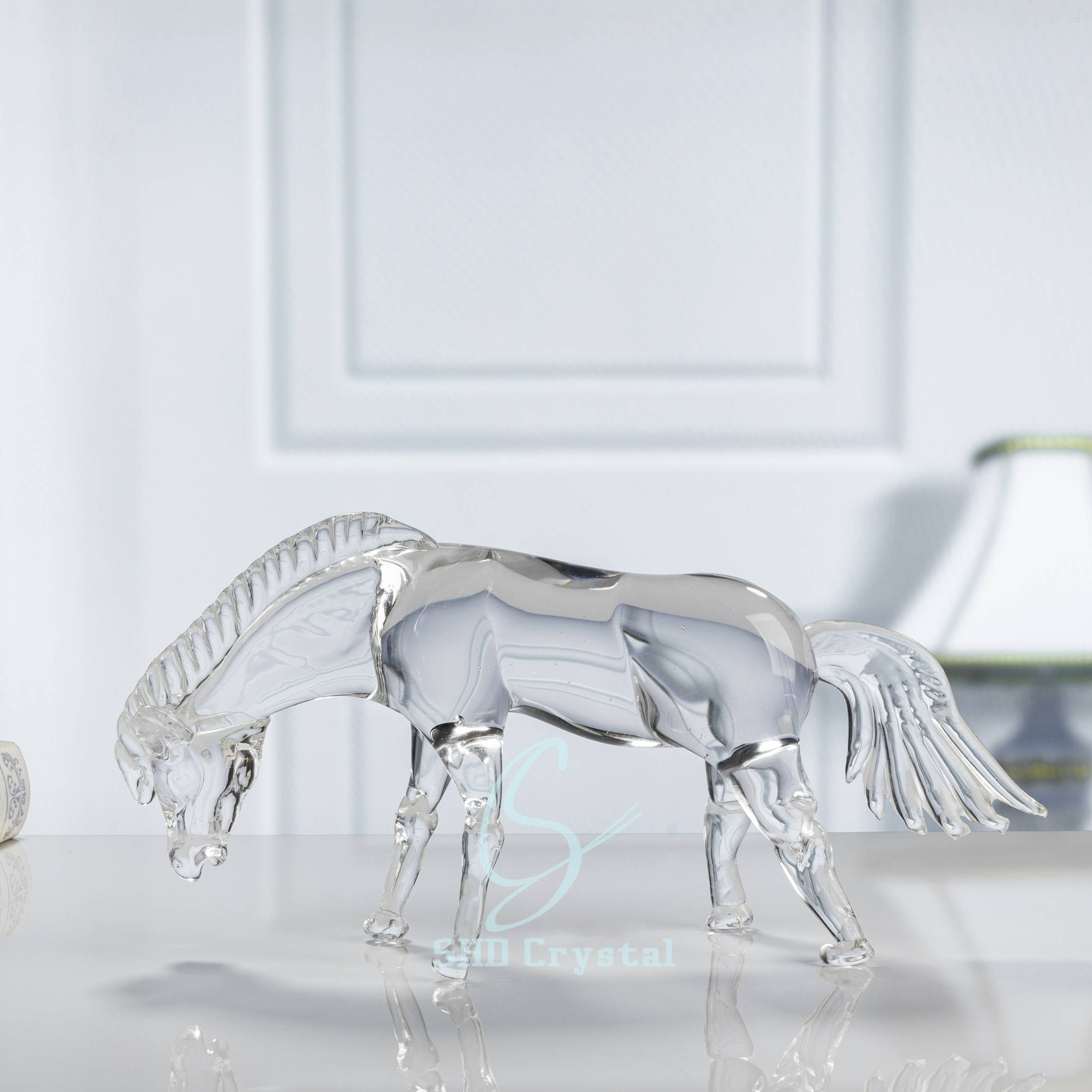 L410*W120*H200 mm Clear Crystal Drinking Horse Ornament