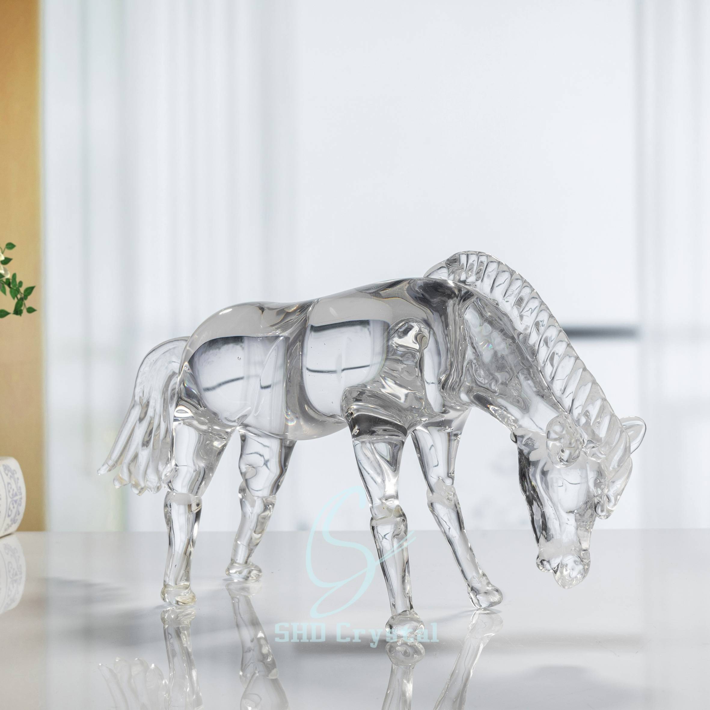 L410*W120*H200 mm Clear Crystal Drinking Horse Ornament