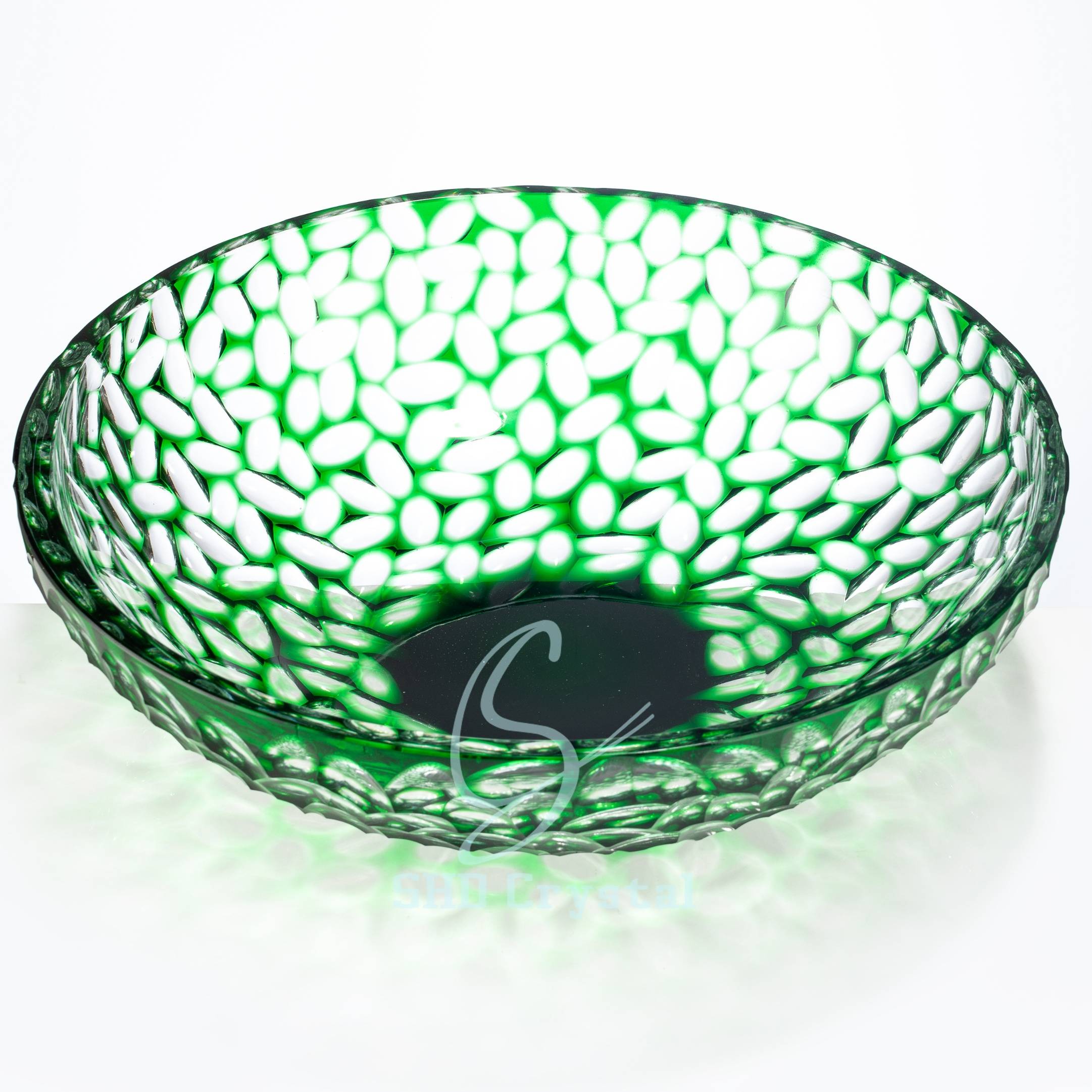 D400*H130 mm Green Carved Crystal Bowl