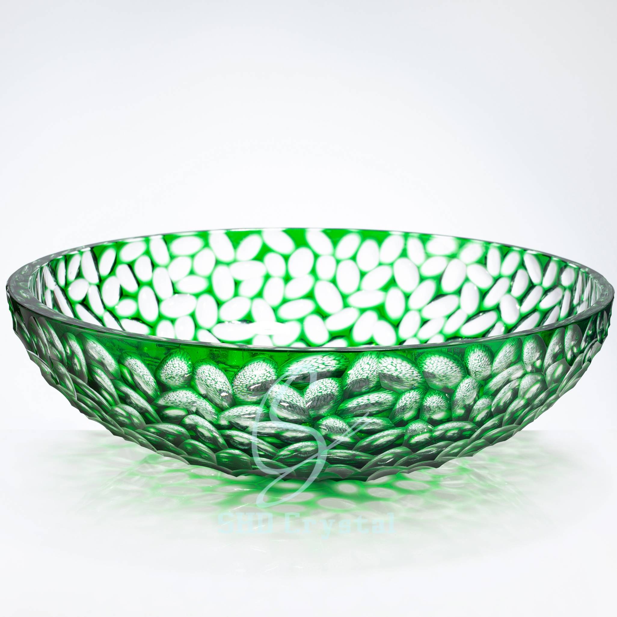 D400*H130 mm Green Carved Crystal Bowl