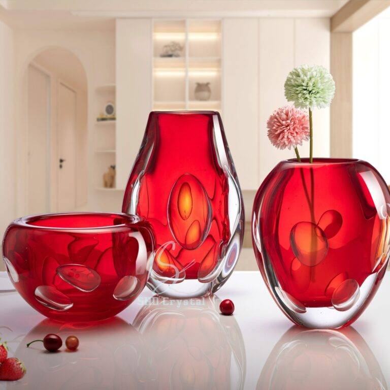 D105*D210*H345mm Red Big Round Bubble Flower Vase Sets