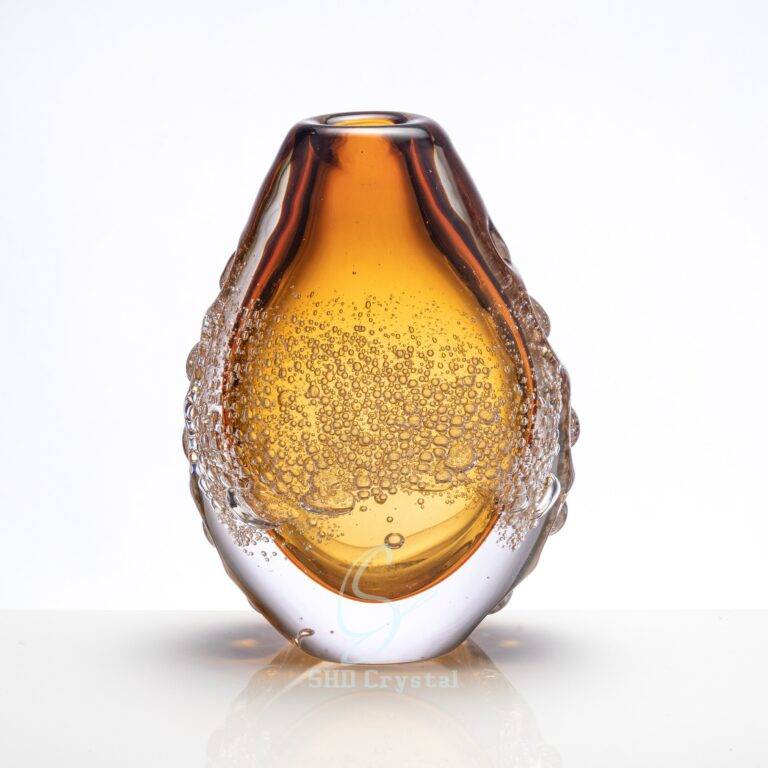D190*H270 mm Clear Outside and Medium Inside Amber Bubble Glass Vase