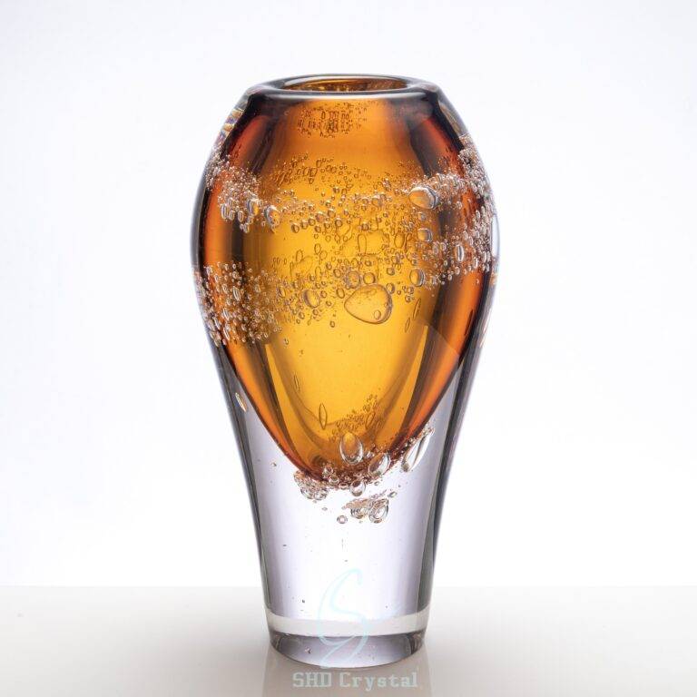D95*D190*H350 mm Medium Amber Bubble Tornado Glass Vase