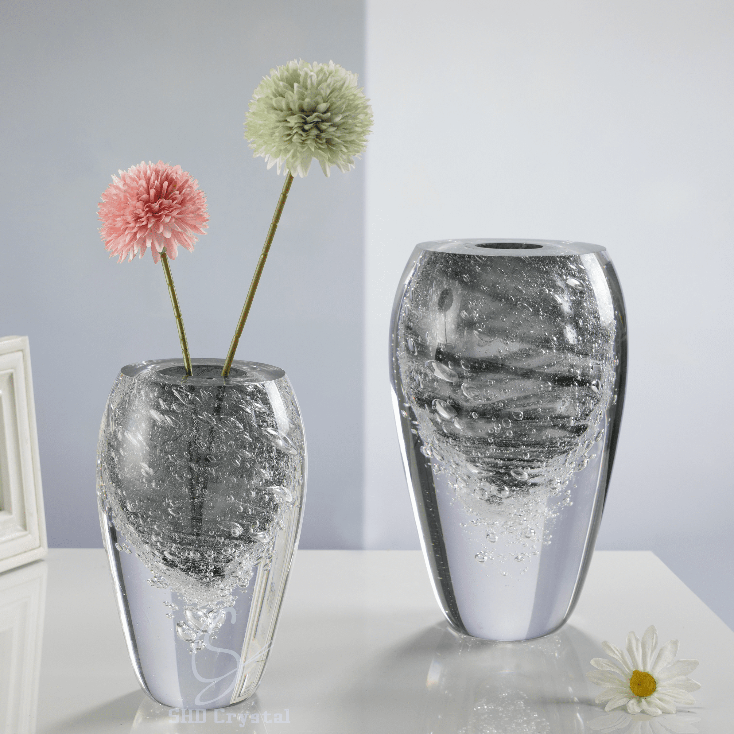 D150*H250 mm Smoky Grey Tornado Bubble Button Pattern Middle Column Flower Vase