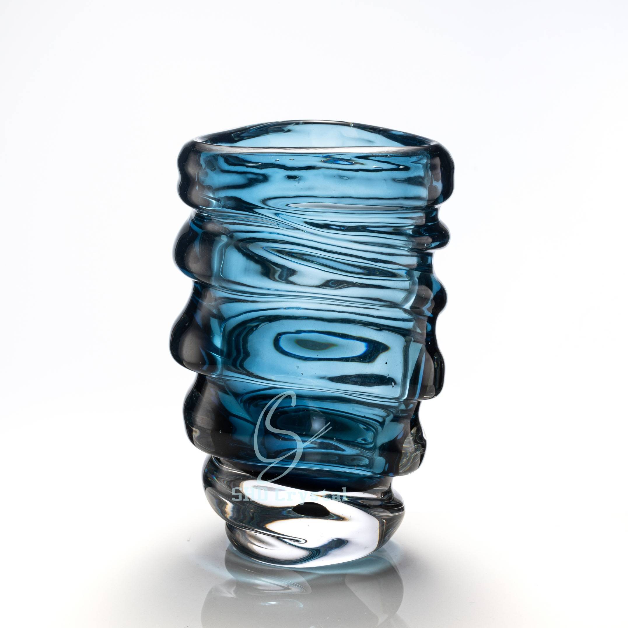 D255*H420 mm Ink Blue Spiral Glass Vase