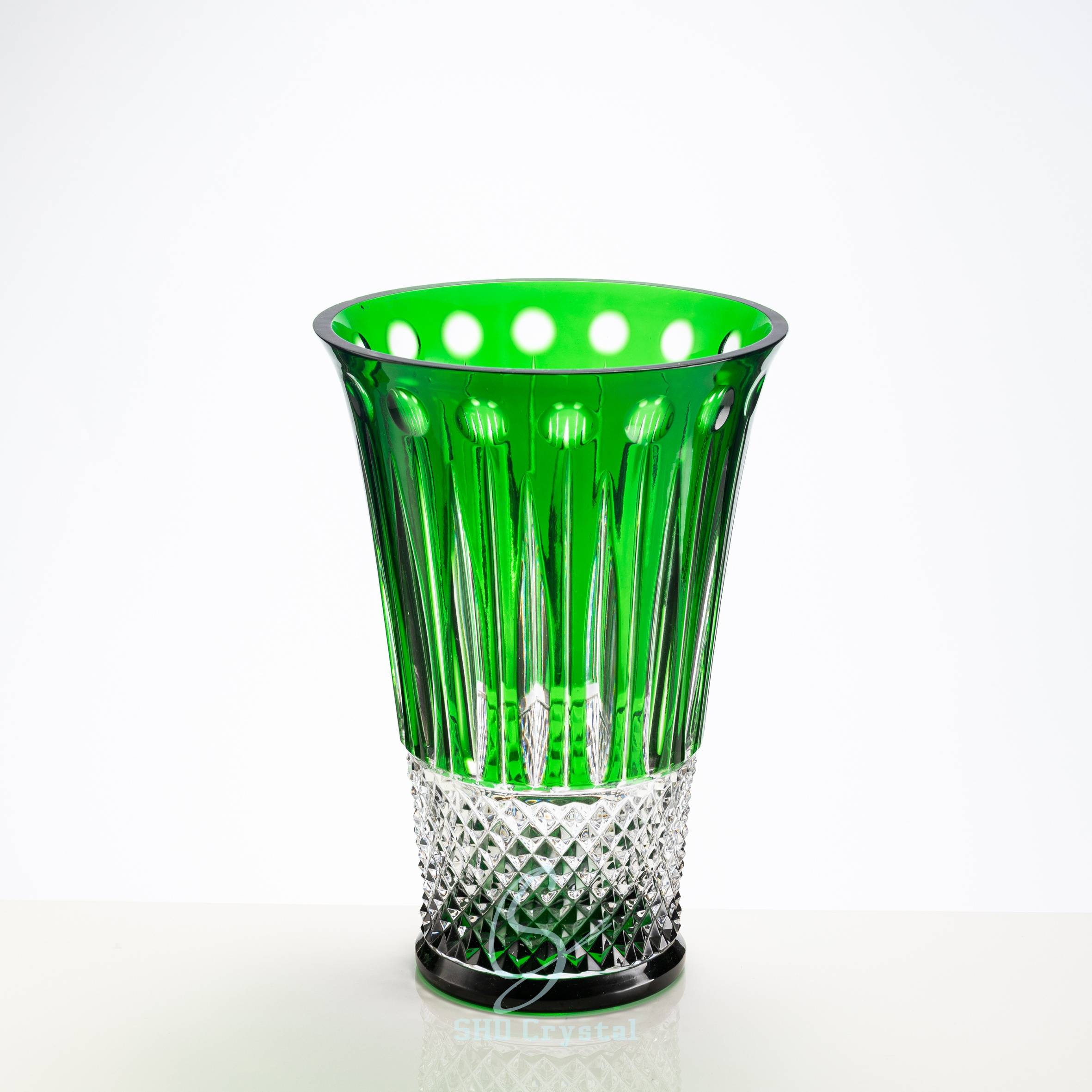 D196*H285 mm Green Leather Engraved Vase