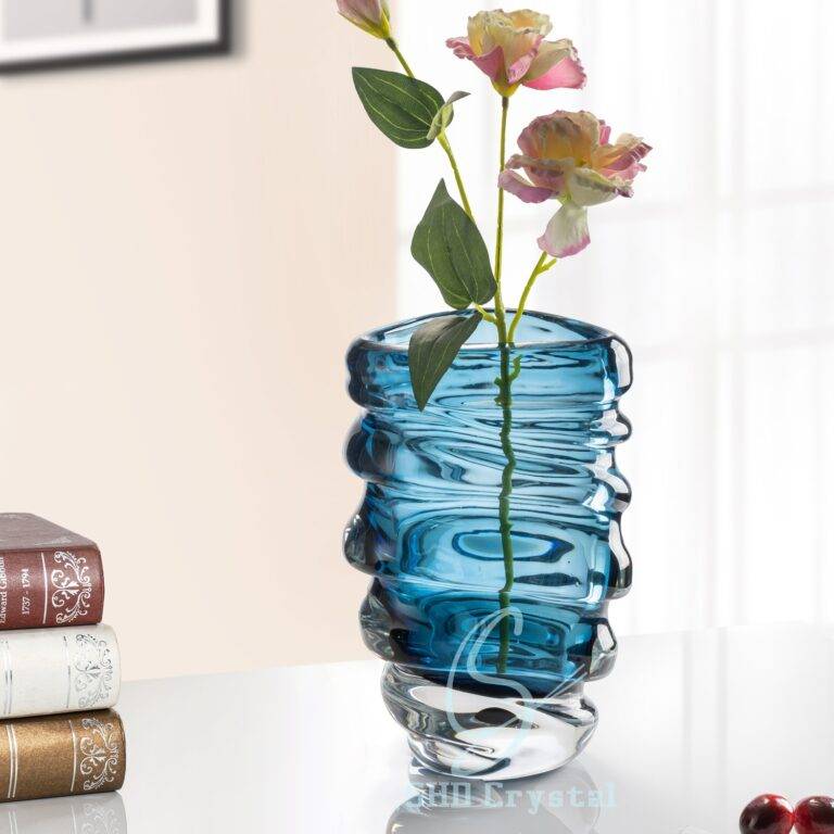 D255*H420 mm Ink Blue Spiral Glass Vase