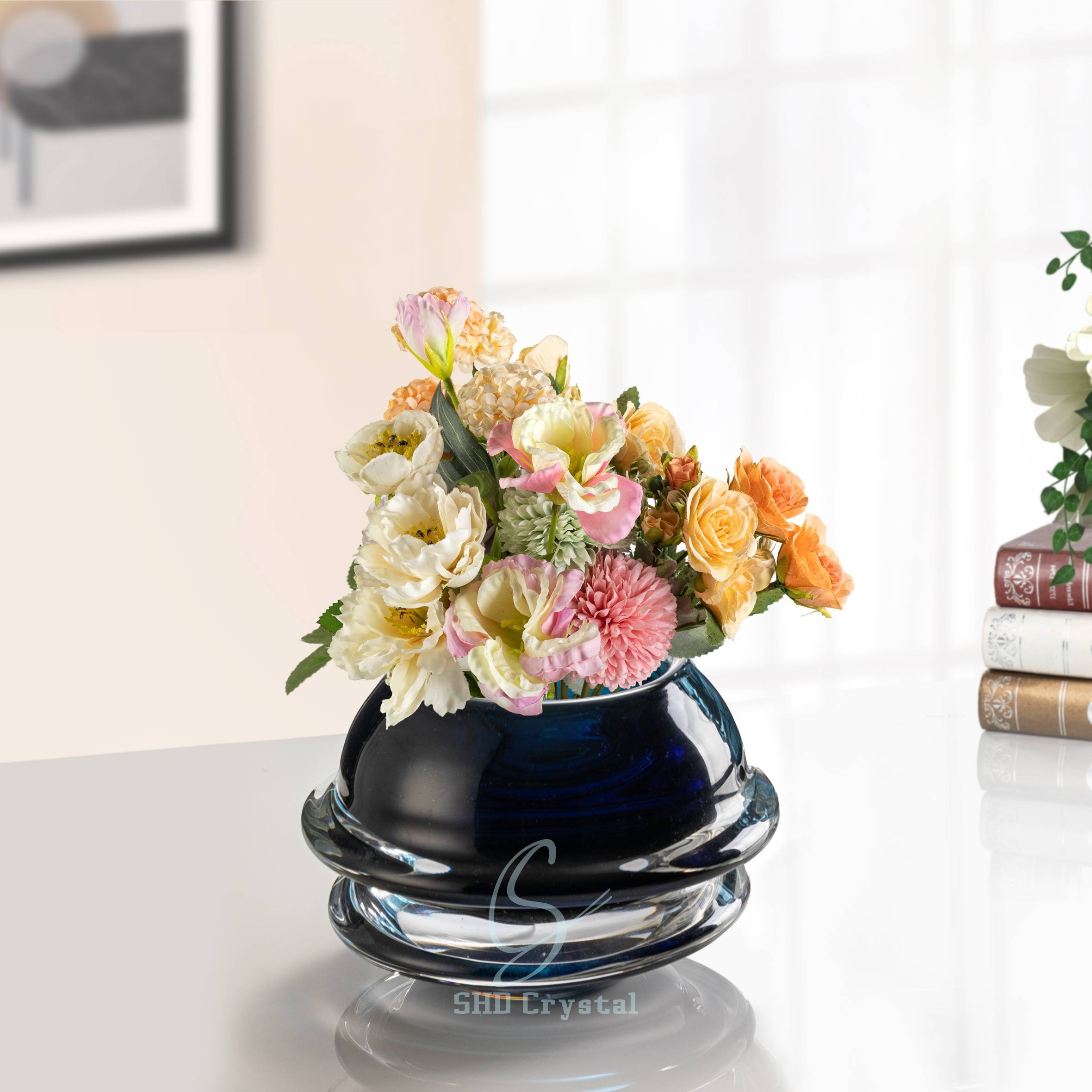 D230*H140 mm Ink Blue Waist Crystal Flower Vase
