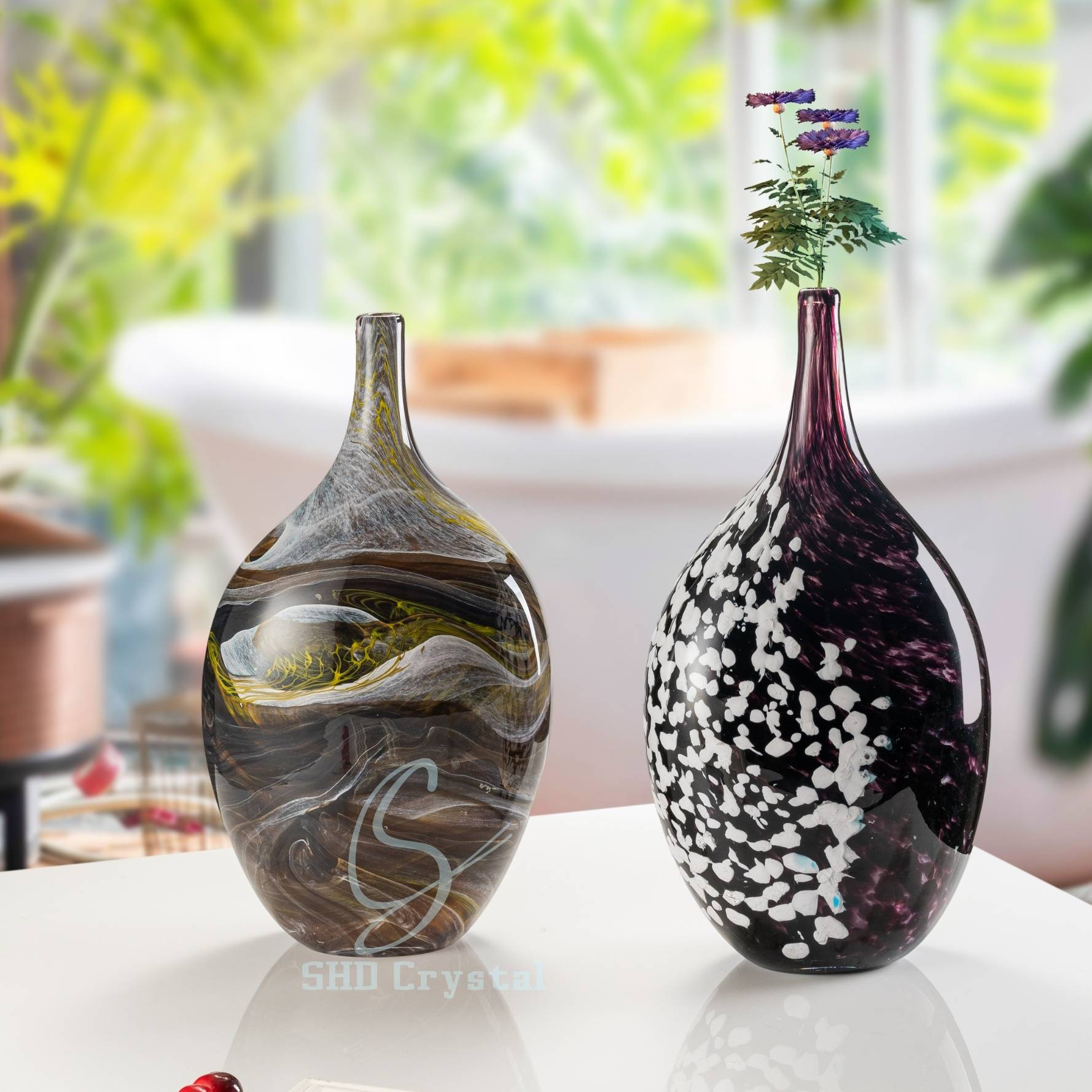 D230*T150*H440 mm Purple and White Yin and Yang Crystal Appreciation Vase